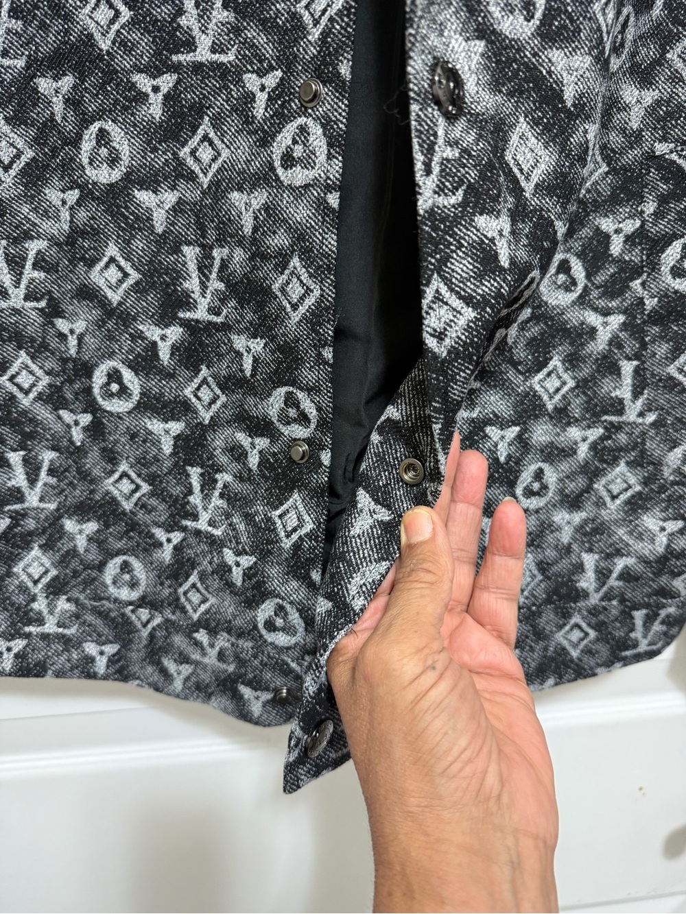 Designer-Inspired Black & Gray Monogram Jacket - Picture 12 of 16